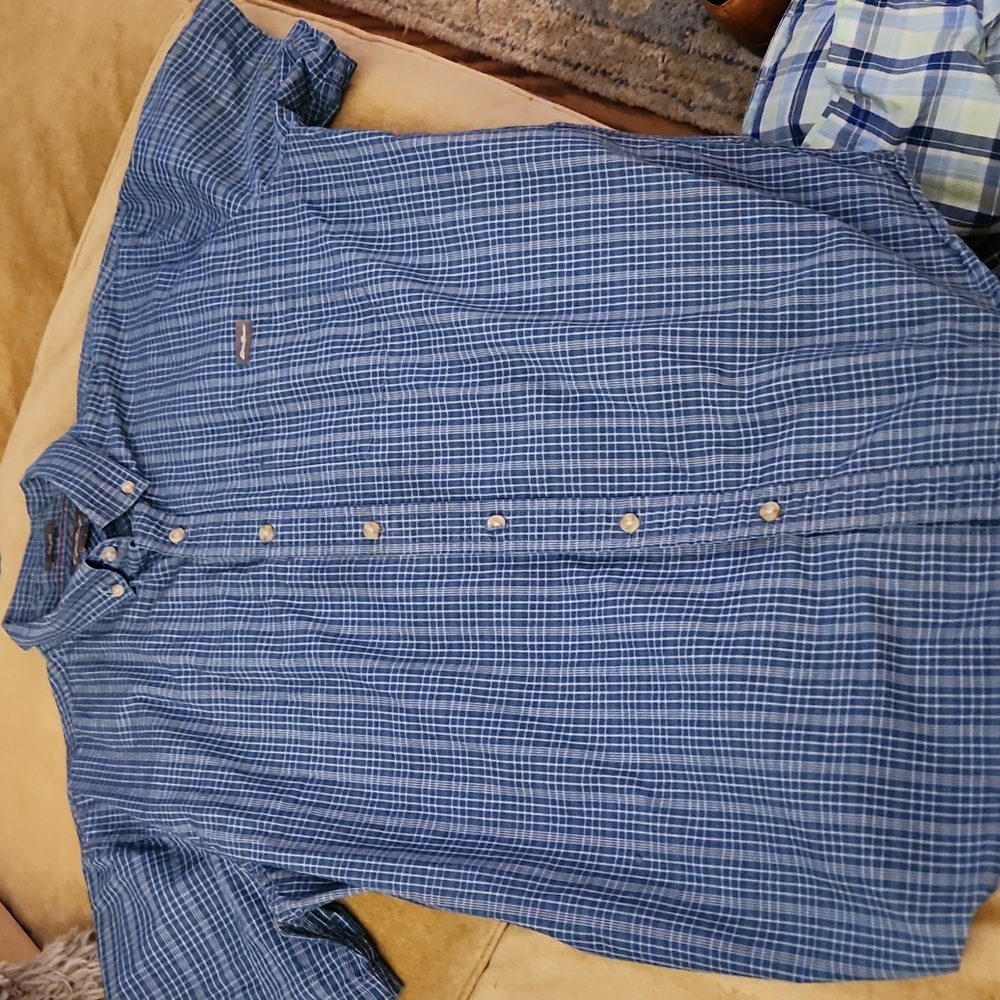 Eddie Bauer Classic Fit Shirt Mens Sz L Blue White Plaid Shirt Sleeve